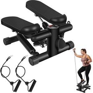 himaly Mini stepper per esercizi a casa, resistenza regolabile per scale con monitor LCD, pedali antiscivolo e fasce di resistenza per allenamento cardio completo del corpo
