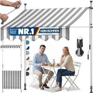 KESSER® Tenda da Sole a Morsetto con manovella per Balcone, Tenda da Sole per Balcone, Regolabile in Altezza, Idrorepellente, Protezione Solare, Copertura per terrazze, Bianco - Grigio, 150cm