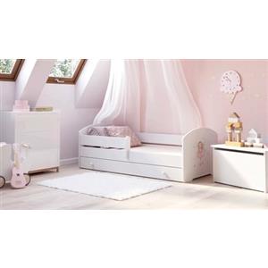 Dmora - Letto per Bambini Opole, Lettino per cameretta, Set Camera da Letto, Struttura Porta Materasso, 85x164 h63 cm, Bianco con Fatina