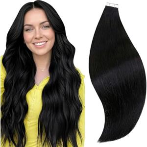 RUNATURE Extension Capelli Veri Biadesivo 50cm 20pcs 50g Nero Naturale Extension Capelli #1B