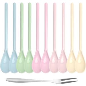 VOSSOT 10 Pezzi Cucchiaini Plastica, Cucchiaini Lunghi Plastica Riutilizzabili, Cucchiaini da Caffè Lavabile Rigida, Cucchiaini da Caffè per Gelato,Dessert Torte Frutta Insalate