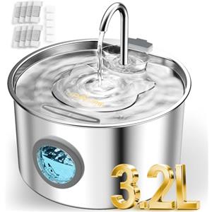 UPAWPIA 3,2L Fontanella per Gatti Acciaiocon con 8 Filtri Fontana Automatica per Gatti Cani da Interno Fontane Ultra Silenziose in Metallo per per Bere Acqua per Accessori per Animali Domestici