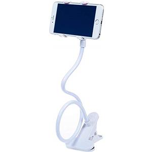 BAKAJI Supporto Porta Smartphone da Tavolo con Pinza Braccio Flessibile Regolabile e Girevole a 360 Gradi Universale per Cellulari di Larghezza Fino a 11 cm Colore Bianco Lunghezza 70 cm