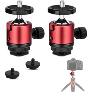 WOKICOR 2 mini testa a sfera con foro filettato 1/4, girevole a 360°, per fotocamere, DSLR, luce LED, supporto per giunto sferico, compatibile con Nikon, HTC Vive VR, Monopod, Slider, treppiede, ecc