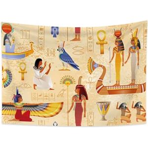 YONGFOTO 150x100cm Arazzo Antico Egitto, Arazzi Motivo Egiziano Uccello Blu Motivo Geroglifico Barca In Legno Arazzo Da Parete Per Soggiorno Dormitorio Decorazione Divano Copriletto Tappeto Coperta