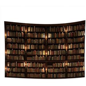 YONGFOTO 220x150cm Vintage Libreria Arazzo, Vecchia Libreria Arazzi Libreria in legno Candeliere Candela Libri Arazzo per Salotto Decor Divano Tappeto