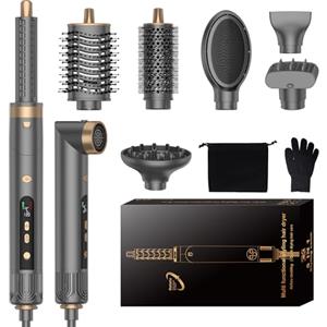 OKWRAP Hair Styler Capelli, 7 in 1 Air Styler Set Include Asciugacapelli Arricciacapelli Spazzola Asciugacapelli Hair Straightener Diverse Funzioni, Ideale Per Acconciature Lisce, Ricci e Voluminose