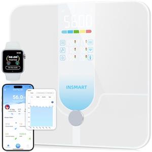 INSMART Bilancia intelligente con ampio display, 227 KG/500 lb con sensore APP/Bluetooth/intero, bilancia pesapersone analizza i 18 dati di misurazione, BMI, peso, grasso corporeo, frequenza cardiaca
