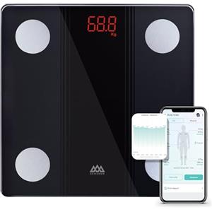 SENSSUN Bilancia da bagno Bluetooth Bilancia per grasso corporeo Monitor per analizzatori di composizione corporea BMI/grasso corporeo/muscolo/età corporea ecc, display a LED, 26 x 26 cm (nero)