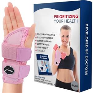 Dr. Arthritis Tutore Polso Ideato da Medici Specialisti - Polsiera Ortopedica con Stecca di Supporto - Tutore Polso Destro per Alleviare Tunnel Carpale e Tendinite (Mano Destra, Confezione Singola, Rosa)