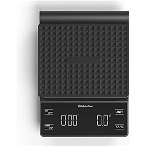 K KitchenTour KitchenTour - Bilancia da caffè con timer, ad alta precisione, 3 kg/0,1 g, per versare caffè, con display LCD retroilluminato (batterie incluse)