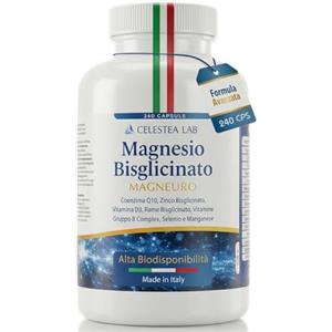 CELESTEA LAB Magnesio Bisglicinato Capsule 350mg, 240cps, Formula Avanzata-Made in Italy