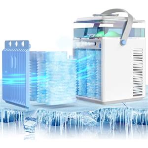 Tiptop Home Condizionatore Portatile, 800ML Mini Raffreddatore d'aria Portatile con Controllo App, 5 in 1 Ricaricabile Evaporativo Personale Condizionatore d'aria Umidificatore con 3 Velocità per Casa, Ufficio