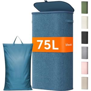 Lifewit Cesto Portabiancheria, Cesta Panni Sporchi con coperchio, Laundry Basket con Plastica Manici, Porta Biancheria Sporca per Bagno, Lavanderia, Camera da Letto, 75 L, Blu