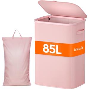 Lifewit Cesto Portabiancheria, Cesta Panni Sporchi con coperchio, Laundry Basket con Plastica Manici, Porta Biancheria Sporca per Bagno, Lavanderia, Camera da Letto, 85 L, Rosa
