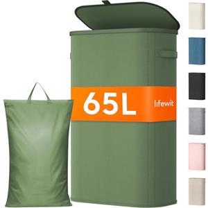 Lifewit Cesto Portabiancheria, Cesta Panni Sporchi con coperchio, Laundry Basket con Plastica Manici, Porta Biancheria Sporca per Bagno, Lavanderia, Camera da Letto, 65 L, Verde