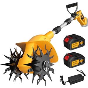TREXEEN Motozappa a Batteria 21V, 360 RPM TREXEEN Motozappa Elettrica con 2 Batterie 3.0Ah e Caricatore, Larghezza di Lavoro 20cm e Profondità 16cm per Coltivazione Suolo in Giardini e Prati