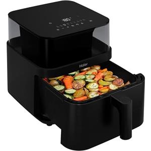 Haier Friggitrice ad Aria 7 Litri con Finestra e Luce LED, 1600W, Controllo Touch, Temperatura 60-200°C, App hOn, Cestello Antiaderente, Nero HAF3AFW 011