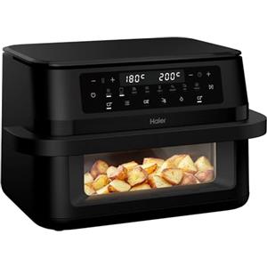 Haier Friggitrice ad Aria Doppio Cassetto 11 Litri con Finestra, 1500W, Doppio Elemento Riscaldante, Luce LED Interna, Controllo Touch, 60-200°C, App hOn, Nero HAF3ADW 011