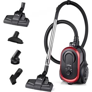 LEHMANN Aspirapolvere a Traino senza Sacco, Potente Tecnologia Ciclonica, Doppio Filtro HEPA per Allergici, Capacità 2,5 L, Serbatoio facile da Pulire, Design Compatto, Set di Accessori, Nero/rosso
