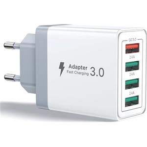 Aioneus Caricatore USB, 4 Porte Caricatore USB da Muro 33W QC 3.0 Carica Rapida CaricabatterieUSB Multiplo Alimentatore PresaUSB per iPhone 15 14 13 12 11 X, Samsung Galaxy S21 S20 A71 A51, Xiaomi, Huawei