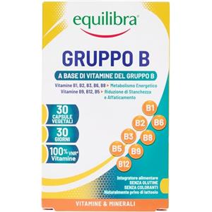 Equilibra Integratori Alimentari, Gruppo B, Integratore di Vitamine del Gruppo B per la Riduzione di Stanchezza e Affaticamento e per il Normale Metabolismo Energetico, 30 Capsule