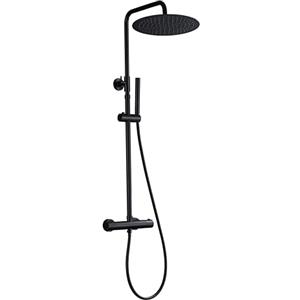 JOHO Colonna Doccia in Acciaio INOX con Miscelatore Termostatica, Asta Doccia Saliscendi con Soffione e Doccetta, Set Doccia a Pioggia con Soffione 30 cm Nero