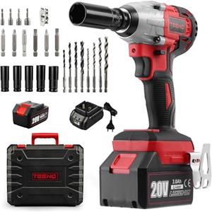 TEENO Brushless - Chiave a percussione senza fili, 320 Nm Bullonatrice a urto con batteria da 3,0 Ah, bulloni per ruote, scatola con 25 accessori