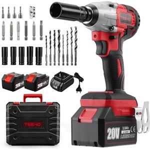 TEENO Brushless - Chiave a percussione senza fili, 320 Nm Bullonatrice a urto con batteria da 3,0 Ah, bulloni per ruote, scatola con 25 accessori
