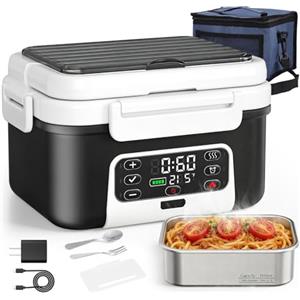 VAYOTOY Scaldavivande a Batteria Ricaricabile, 1,5L Lunch Box Elettrico Portatile, Porta Pranzo Riscaldabile con 6 Modalità di Riscaldamento & Timer 24H, Antiperdita per Lavoro Viaggio Campeggio