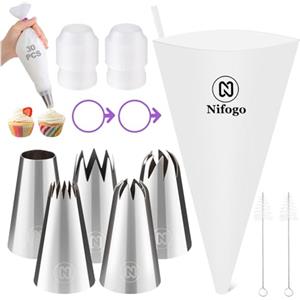 Nifogo Beccucci Sac a Poche Professionali Extra Grandi 42 Pezzi, 35cm Saccapoche Riutilizzabile in Cotone con 5 Beccucci in Acciaio Inox, Kit Pasticceria per Dolci, Decorare Torte