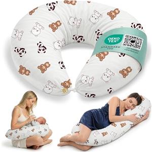 Flowen Cuscino Gravidanza e Allattamento per Dormire di Lato per Donne Incinta Idea Regalo per Neo Mamme con Federa in 100% Cotone e Morbido Riempimento Accessorio Full Body Premaman per un Sostegno Ottimale