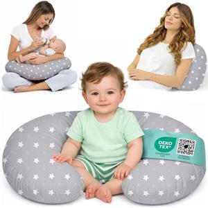 Flowen Cuscino Allattamento e Gravidanza Ciambella Allattamento Neonato con Federa in 100% Cotone e Morbido Riempimento Supporto Ergonomico alla Schiena Idea Regalo per Neo Mamme Accessorio Premaman Lavabile