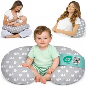 Flowen Cuscino Allattamento e Gravidanza Ciambella Allattamento Neonato con Federa in 100% Cotone e Morbido Riempimento Supporto Ergonomico alla Schiena Idea Regalo per Neo Mamme Accessorio Premaman Lavabile