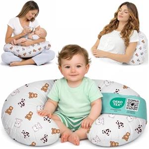 Flowen Cuscino Allattamento e Gravidanza Ciambella Allattamento Neonato con Federa in 100% Cotone e Morbido Riempimento Supporto Ergonomico alla Schiena Idea Regalo per Neo Mamme Accessorio Premaman Lavabile