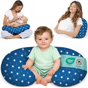 Flowen Cuscino Allattamento e Gravidanza Ciambella Allattamento Neonato con Federa in 100% Cotone e Morbido Riempimento Supporto Ergonomico alla Schiena Idea Regalo per Neo Mamme Accessorio Premaman Lavabile
