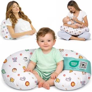 Flowen Cuscino Allattamento e Gravidanza Ciambella Allattamento Neonato con Federa in 100% Cotone e Morbido Riempimento Supporto Ergonomico alla Schiena Idea Regalo per Neo Mamme Accessorio Premaman Lavabile