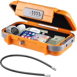 Hurinan Cassetta di sicurezza portatile con codice, [impermeabile antifurto] valigia di sicurezza combinata con lucchetto a catena rimovibile, per spiaggia, hotel, ufficio, vacanza (Arancia)