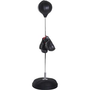 HOMCOM Punching Ball da Terra per Adulti, Sacco da Boxe da Terra con Base Riempibile, Pompa ad Aria e Guantoni, Altezza Regolabile da 126-144 cm, Speed Bag per Home Gym Casa e Palestra, Nero