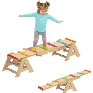 AIYAPLAY altalena in legno e trave di equilibrio, altalena da giardino per bambini 2 in 1 per interni ed esterni, per 2-4 anni, multicolore 133 x 38 x 24 cm