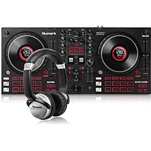 Numark Mixtrack Platinum FX + HF-125 - Console DJ con 4 Deck, Mixer DJ, Scheda Audio, Jog Wheel con Display, Effetti e Serato DJ Lite + Cuffie DJ con Filo