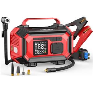FOWAWU Avviatore Batteria Auto 8000A, Avviatore di Emergenza per Tutti i Benzina e 10L Diesel, con Compressore Aria Portatile 150PSI ad Arresto Automatico, Schermo LCD Grande, Power Bank e Torcia LED
