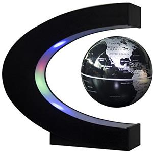 Senders Globo galleggiante con luci a LED a forma di C, a levitazione magnetica, mappamondo galleggiante per decorazione da scrivania (nero-argento)