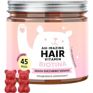 Bears with Benefits Caramelle Gommose Biotina Ah-mazing Hair - Vitamine per Capelli, Pelle e Unghie - 5000µg di Biotina (B7), Zinco, Vitamine B6, B9, C, E - 45 Pezzi, Vegane, Senza Zucchero, Bears with Benefits