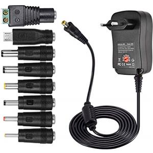 helpers lab Trasformatore Universale Regolabile 30W CA/CC Adattatore di Alimentazione Elettrica a Commutazione Universale con 8 Spine CC, Inclusa Presa USB per 3V a 12V Dispositivi Elettronici Domestici