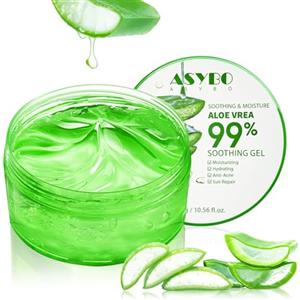 ASYBO Gel Naturale di Aloe Vera 300 ML - Crema Idratante Biologica, Lenitiva e Idratante, Ripara Scottature e Cicatrici, Cura Viso Corpo Capelli