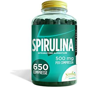 Noebis Pharma Spirulina 500 mg - 650 Compresse - Fornitura di Lunga Durata - Fonte di Vitamina A Beta Carotene, Proteine con 9 Aminoacidi Essenziali, Sali Minerali e Antiossidanti tra cui Ficocianina
