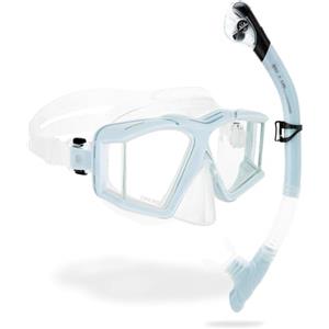 Cressi Horizion+Scilla Combo Clear/Ice Cyan - Set Maschera Horizon 4 Vetri Temperati Separati e Snorkel Scilla Top Dry Valve System per Immersioni e Snorkeling, Trasparente/Azzurro Ghiaccio, Unisex