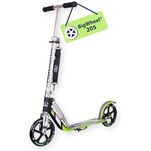 HUDORA Monopattino BigWheel 205 - in alluminio resistente - Monopattino pieghevole regolabile con cavalletto - sportivo per bambini e adulti fino a 100 kg - grigio/verde