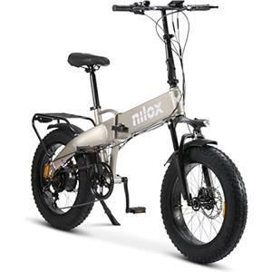 Nilox, Ebike X10, Bici Elettrica Pieghevole, Fino a 70 km di Autonomia, Fino a 25 Km/h, Motore da 36 V/250 W e Batteria Removibile 36V-13 Ah, Gomme FAT 20"x4", Cambio a 6 Velocità, Colore Grigio